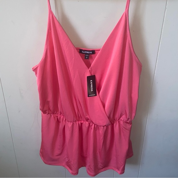 Express bright Magenta drape silk/lined surplice cami tank NWT - Picture 3 of 3
